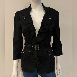 WHBM Ruffle Front Jacket, Black, Women's Size 6